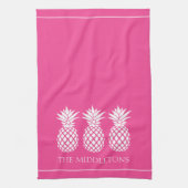 Preppy Witte Ananassen op Roze Theedoek (Verticaal)