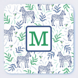Preppy Witte Zebra Martinis Groen Monogram Bier Onderzetter