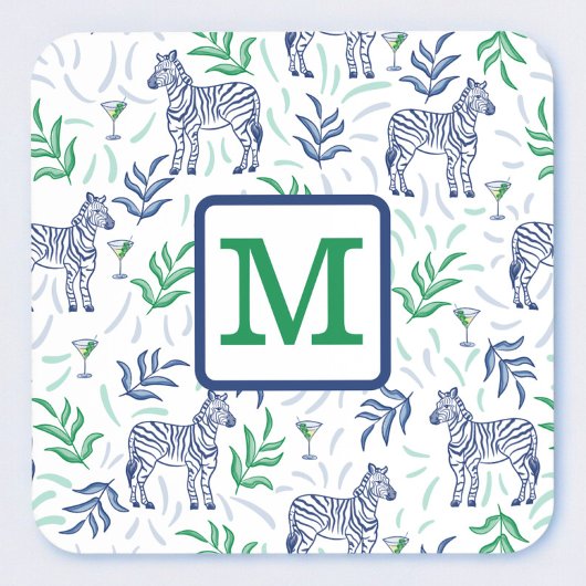 Preppy Witte Zebra Martinis Groen Monogram Bier Onderzetter