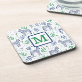 Preppy Witte Zebra Martinis Groen Monogram Bier Onderzetter (Linkerzijde)