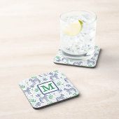 Preppy Witte Zebra Martinis Groen Monogram Bier Onderzetter (Rechterzijde)