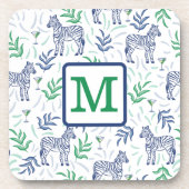 Preppy Witte Zebra Martinis Groen Monogram Bier Onderzetter (Voorkant)