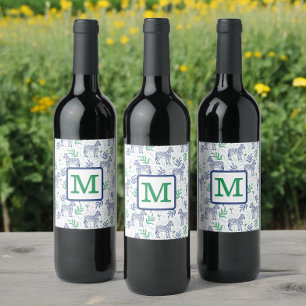 Preppy Witte Zebra Martinis Groen Monogram Wijn Etiket