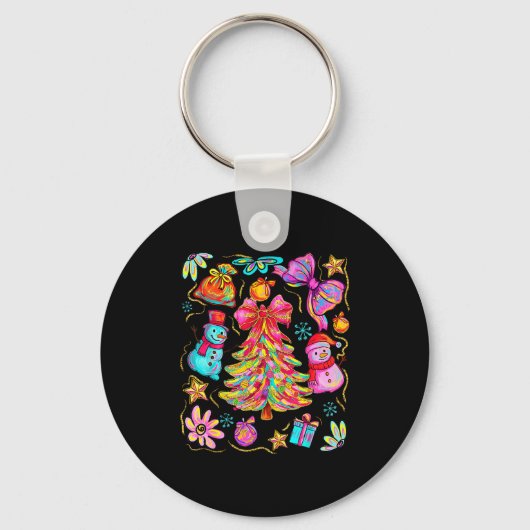 Preppy Xmas Coquette Bow Lace Merry Bright Christm Sleutelhanger (Voorkant)