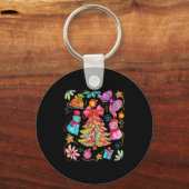 Preppy Xmas Coquette Bow Lace Merry Bright Christm Sleutelhanger (Voorkant)