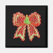 Preppy Xmas Coquette Bow Lace Merry Bright Kerstmi Magneet (Voorkant)