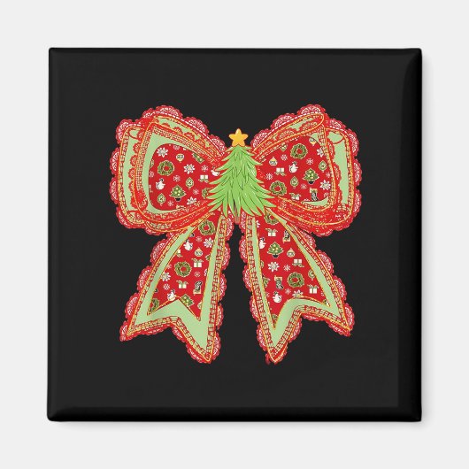 Preppy Xmas Coquette Bow Lace Merry Bright Kerstmi Magneet (Voorkant)