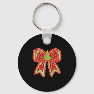 Preppy Xmas Coquette Bow Lace Merry Bright Kerstmi Sleutelhanger