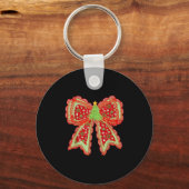 Preppy Xmas Coquette Bow Lace Merry Bright Kerstmi Sleutelhanger (Voorkant)