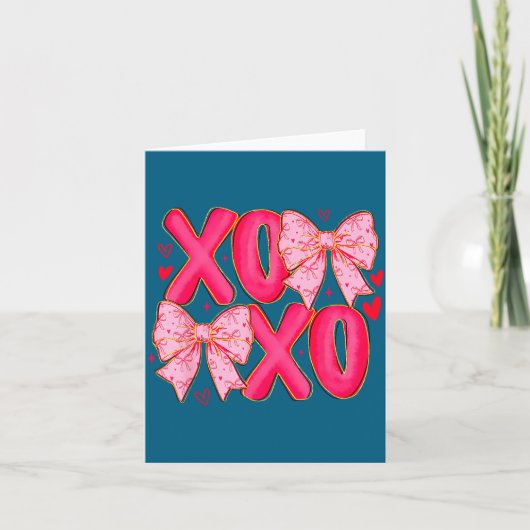 Preppy Xoxo Coquette Boog Hartjes Valentijnsdag Wo Kaart (Voorkant)
