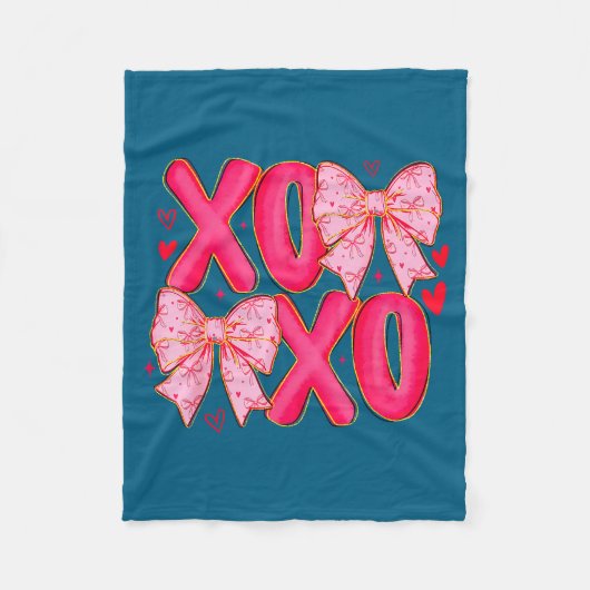 Preppy Xoxo Coquette Bow Hearts Valentine's Day Wo Fleece Deken (Voorkant)