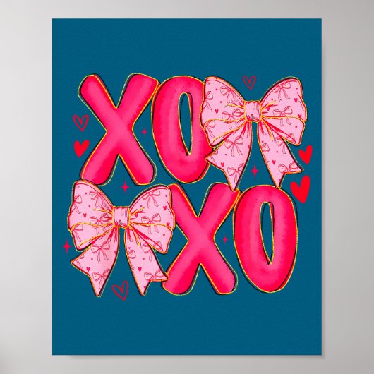 Preppy Xoxo Coquette Bow Hearts Valentine's Day Wo Poster (Voorkant)