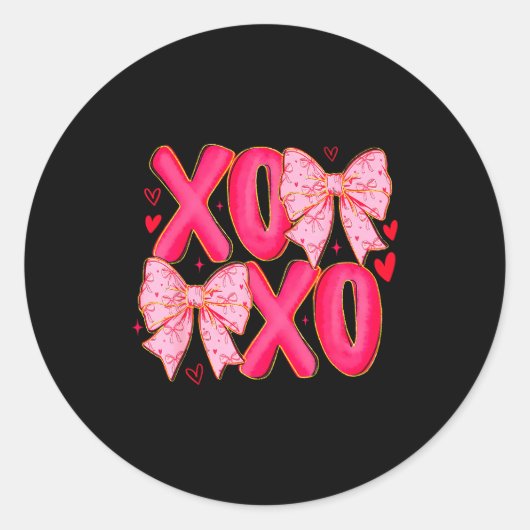 Preppy Xoxo Coquette Bow Hearts Valentine's Day Wo Ronde Sticker (Voorkant)