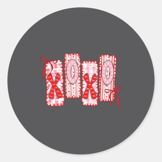 Preppy Xoxo Coquette Bow Hearts Valentine's Day Wo Ronde Sticker (Voorkant)