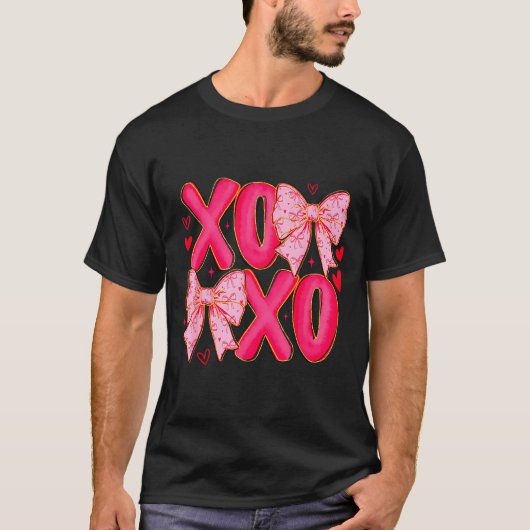 Preppy Xoxo Coquette Bow Hearts Valentine's Day Wo T-shirt (Voorkant)