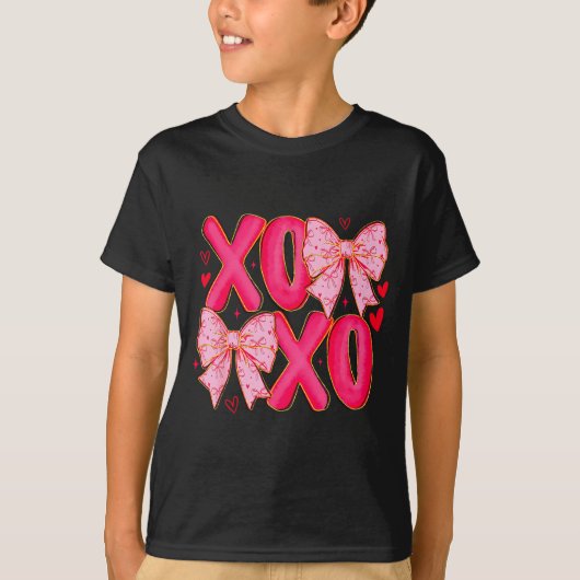 Preppy Xoxo Coquette Bow Hearts Valentine's Day Wo T-shirt (Voorkant)