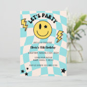 Preppy Y2K Retro Blue Party Uitnodiging voor verja (Staand voorkant)