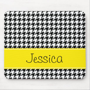 Preppy Yellow and Black Houndstooth, op maat gemaa Muismat
