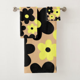 Preppy Yellow Black Hippie Flower Pattern Bad Handdoek