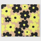 Preppy Yellow Black Hippie Flower Pattern Cadeaupapier (Vlak)