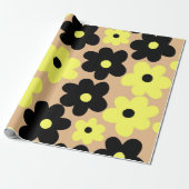 Preppy Yellow Black Hippie Flower Pattern Cadeaupapier (Uitgerold)