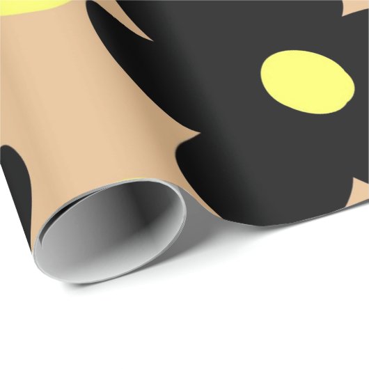 Preppy Yellow Black Hippie Flower Pattern Cadeaupapier (Rol Hoek)