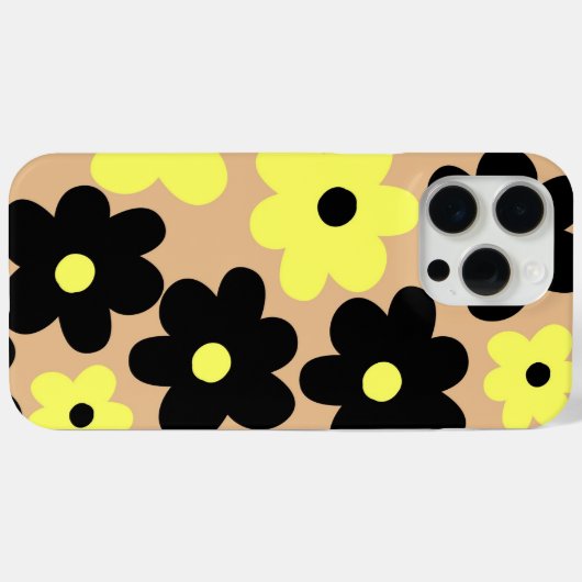 Preppy Yellow Black Hippie Flower Pattern Case-Mate iPhone Case (Achterkant (horizontaal))