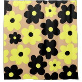 Preppy Yellow Black Hippie Flower Pattern Douchegordijn (Voorkant)