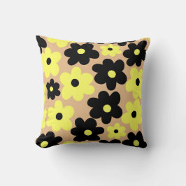 Preppy Yellow Black Hippie Flower Pattern Kussen
