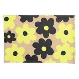 Preppy Yellow Black Hippie Flower Pattern Kussensloop