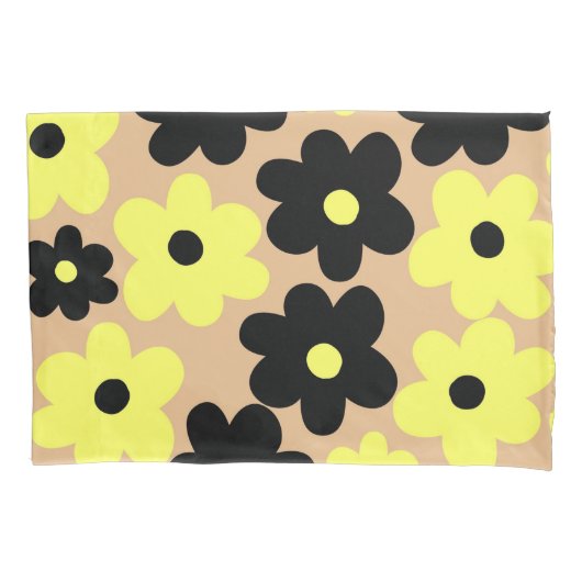 Preppy Yellow Black Hippie Flower Pattern Kussensloop (Voorkant)