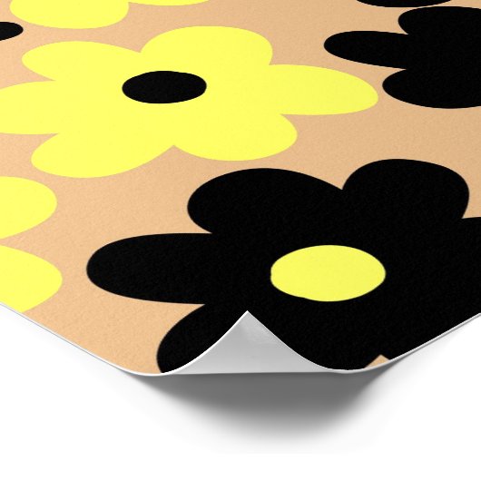 Preppy Yellow Black Hippie Flower Pattern Poster (Hoek)