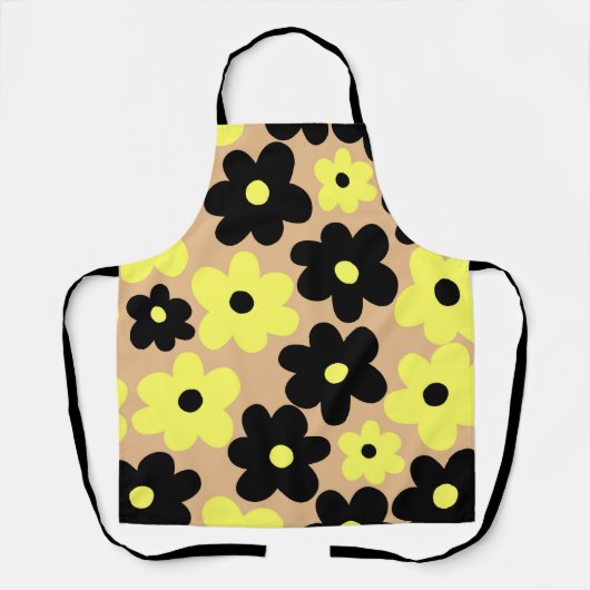 Preppy Yellow Black Hippie Flower Pattern Schort (Voorkant)