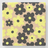 Preppy Yellow Black Hippie Flower Pattern Stenen Onderzetter (Voorkant)