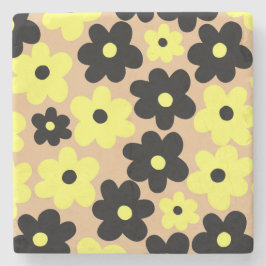 Preppy Yellow Black Hippie Flower Pattern Stenen Onderzetter