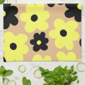 Preppy Yellow Black Hippie Flower Pattern Theedoek (Gevouwen)