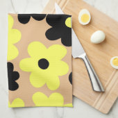 Preppy Yellow Black Hippie Flower Pattern Theedoek (Quarter Fold)