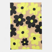 Preppy Yellow Black Hippie Flower Pattern Theedoek (Verticaal)