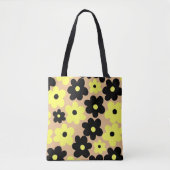 Preppy Yellow Black Hippie Flower Pattern Tote Bag (Voorkant)