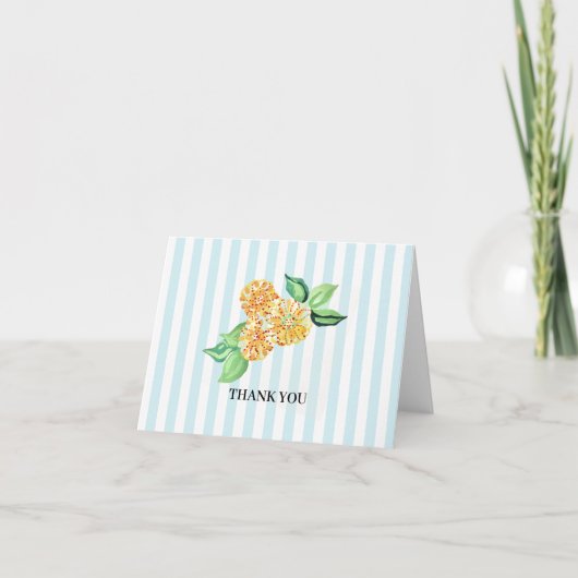 Preppy Yellow Flower Blue Stripe Bedankkaart (Voorkant)