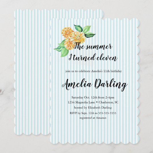 Preppy Yellow Flower Stripe Summer Ik ben elf gewo Kaart (Voorkant / Achterkant)