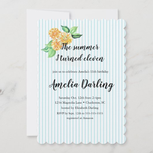 Preppy Yellow Flower Stripe Summer Ik ben elf gewo Kaart (Voorkant)