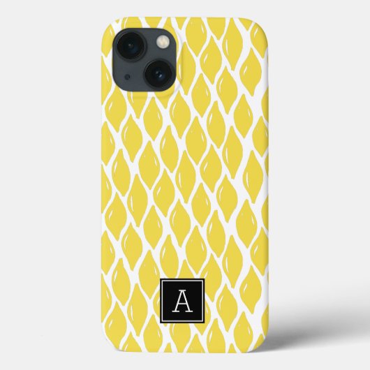 Preppy Yellow Lemon Black Monogram Gepersonaliseer Case-Mate iPhone Case (Achterkant)