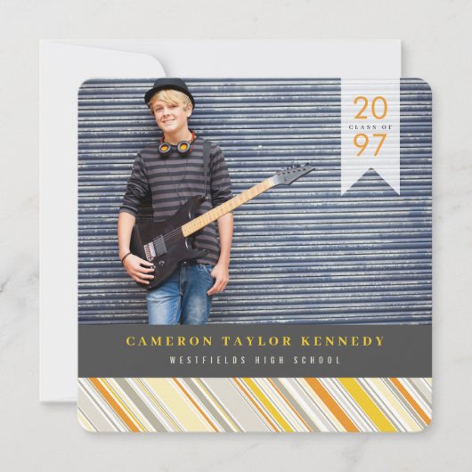 Preppy Yellow Pin Stripes FotograduPartij Kaart (Voorkant)