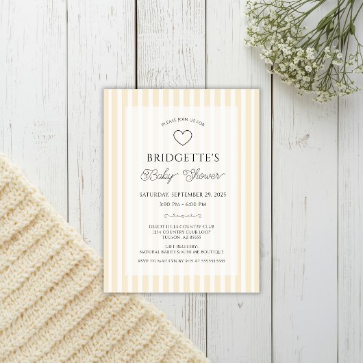 Preppy Yellow Stripe Baby Shower Pocket Invitation Briefkaart
