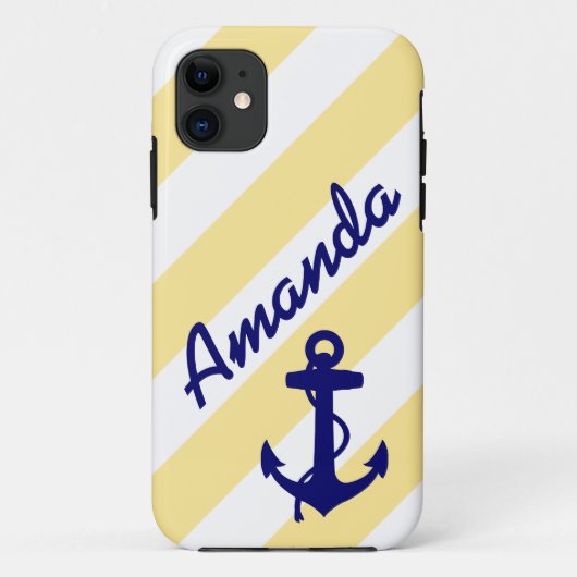 PREPPY YELLOW STRIPES BLUE ANCHOR JOUW NAAM Case-Mate iPhone CASE (Achterkant)