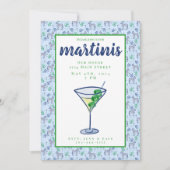 Preppy Zebra Martini Blauwe Martini Feestje Kaart (Voorkant)