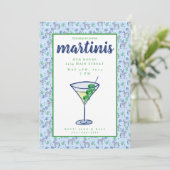 Preppy Zebra Martini Blauwe Martini Feestje Kaart (Staand voorkant)