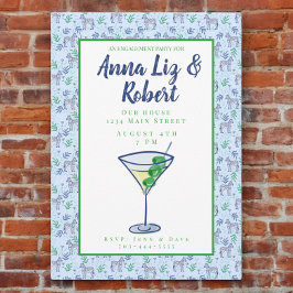 Preppy Zebra Martini verlovingsfeest blauw Kaart