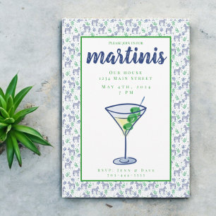 Preppy Zebra Martini Witte Martini Feestje Kaart